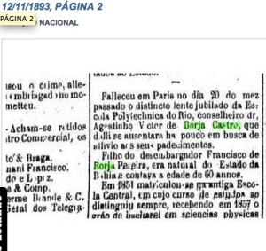 Pois bem, muito provavelmente era o DOUTOR Agostinho, morto em 20 de outubro de 1893, era o tal Borja Castro